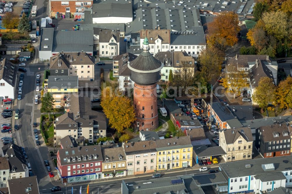 Aerial image Velbert - Building of industrial monument water tower Alter Wasserturm in Velbert in the state North Rhine-Westphalia, Germany