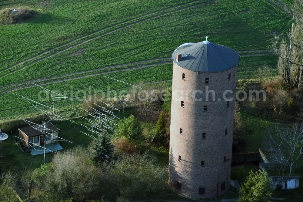 Aerial image Frankfurt (Oder) - Building of industrial monument Friedensturm - water tower in Frankfurt (Oder) in the state Brandenburg