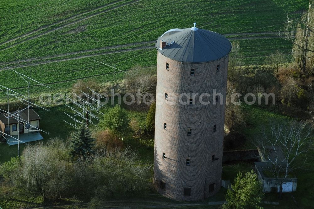 Aerial photograph Frankfurt (Oder) - Building of industrial monument Friedensturm - water tower in Frankfurt (Oder) in the state Brandenburg