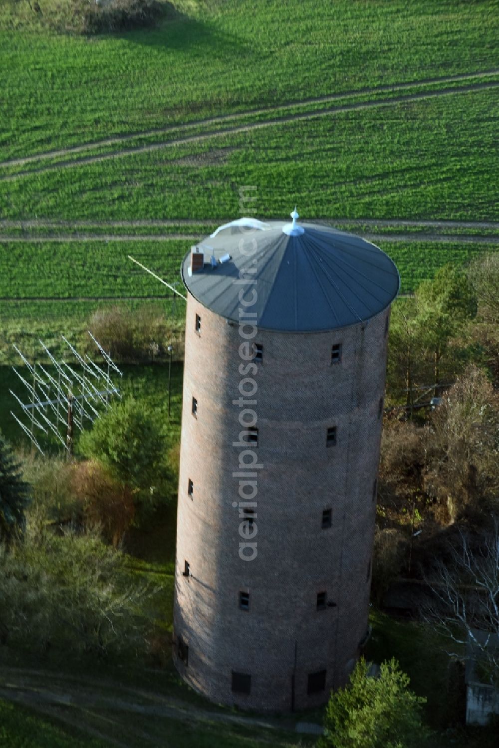 Frankfurt (Oder) from above - Building of industrial monument Friedensturm - water tower in Frankfurt (Oder) in the state Brandenburg