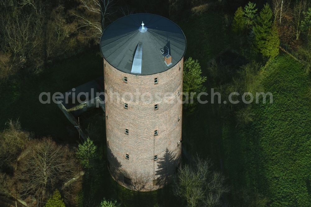 Frankfurt (Oder) from above - Building of industrial monument Friedensturm - water tower in Frankfurt (Oder) in the state Brandenburg