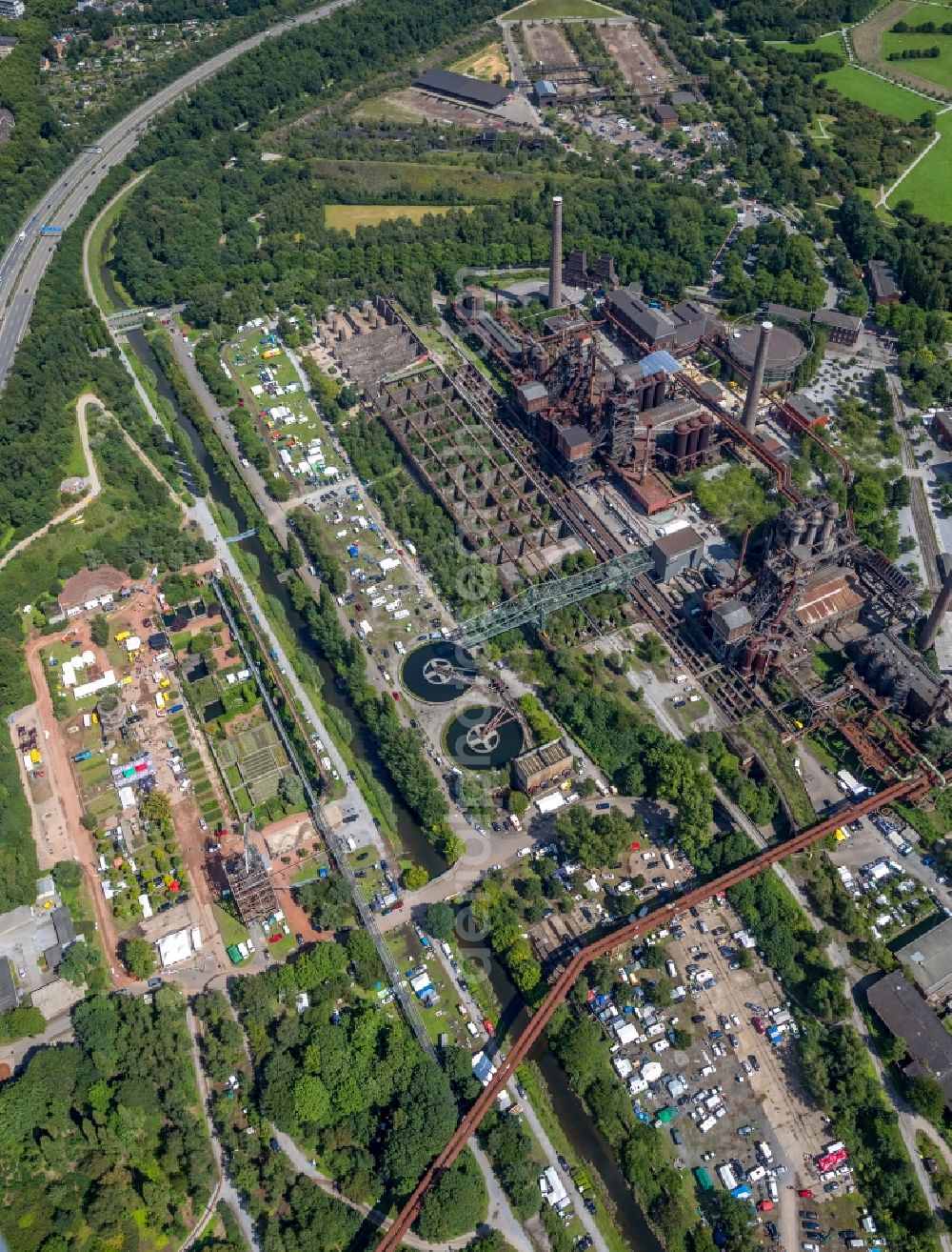 Aerial image Duisburg - Tourist attraction of the industrial monument of power-ruhrgebiet GmbH in Duisburg in the state North Rhine-Westphalia