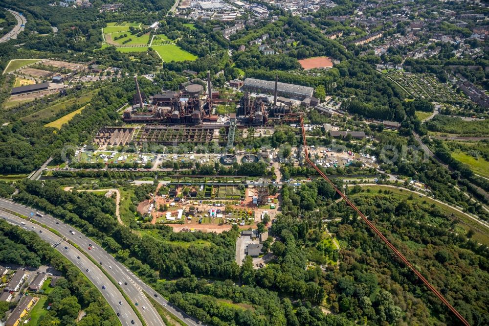 Duisburg from above - Tourist attraction of the industrial monument of power-ruhrgebiet GmbH in Duisburg in the state North Rhine-Westphalia