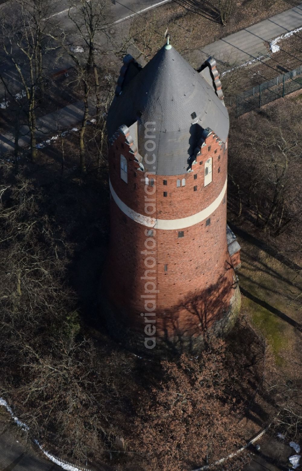 Aerial photograph Bernau - Building of industrial monument water tower in Bernau in the state Brandenburg