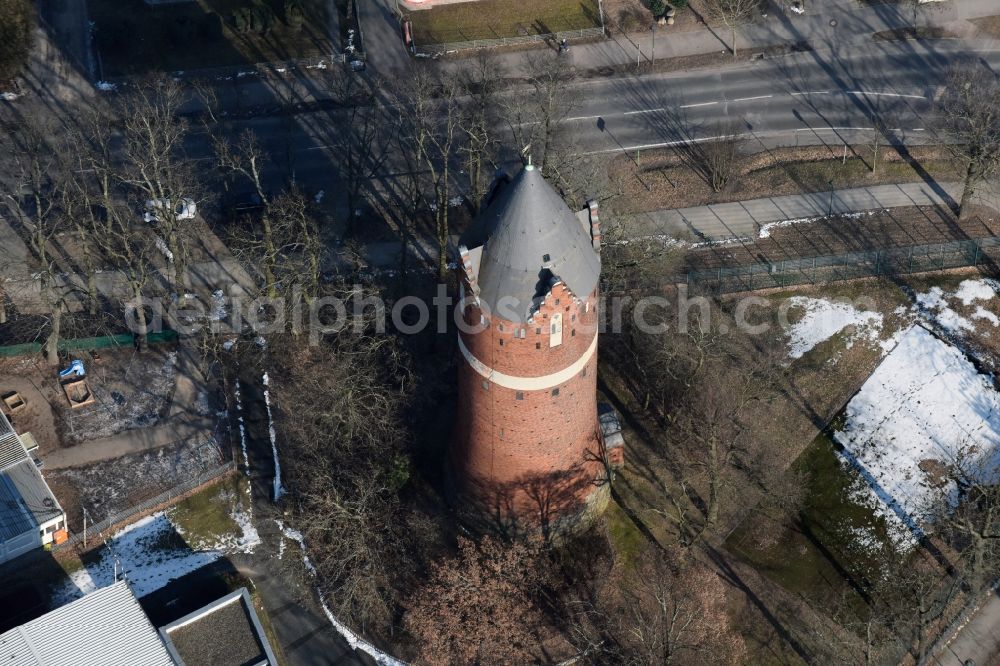 Aerial image Bernau - Building of industrial monument water tower in Bernau in the state Brandenburg