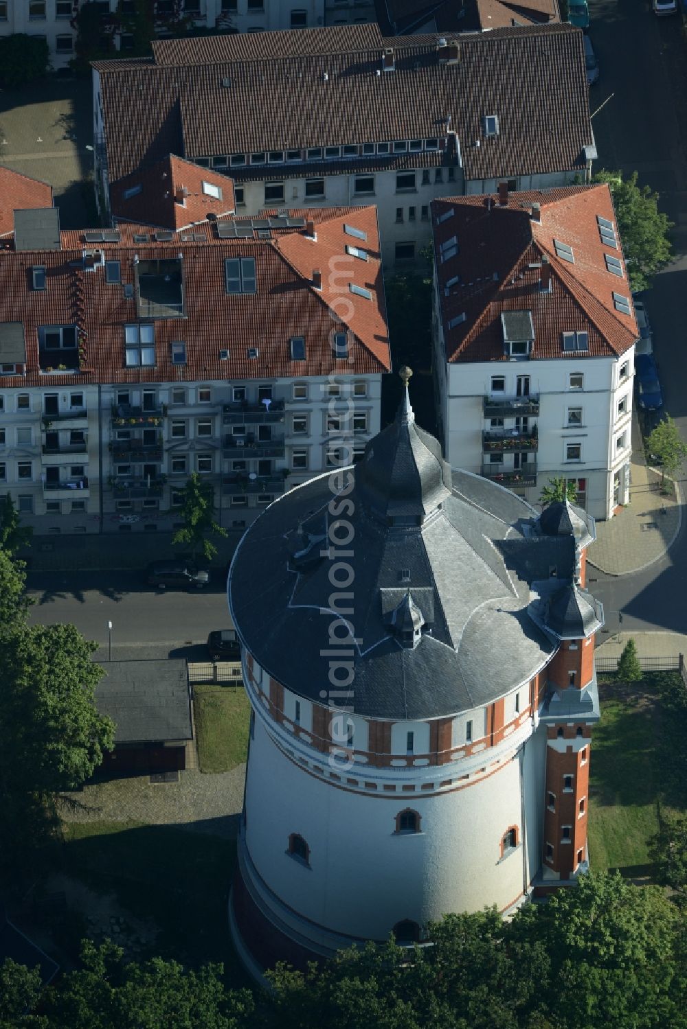 Braunschweig from above - Building of industrial monument water tower in Braunschweig in the state Lower Saxony