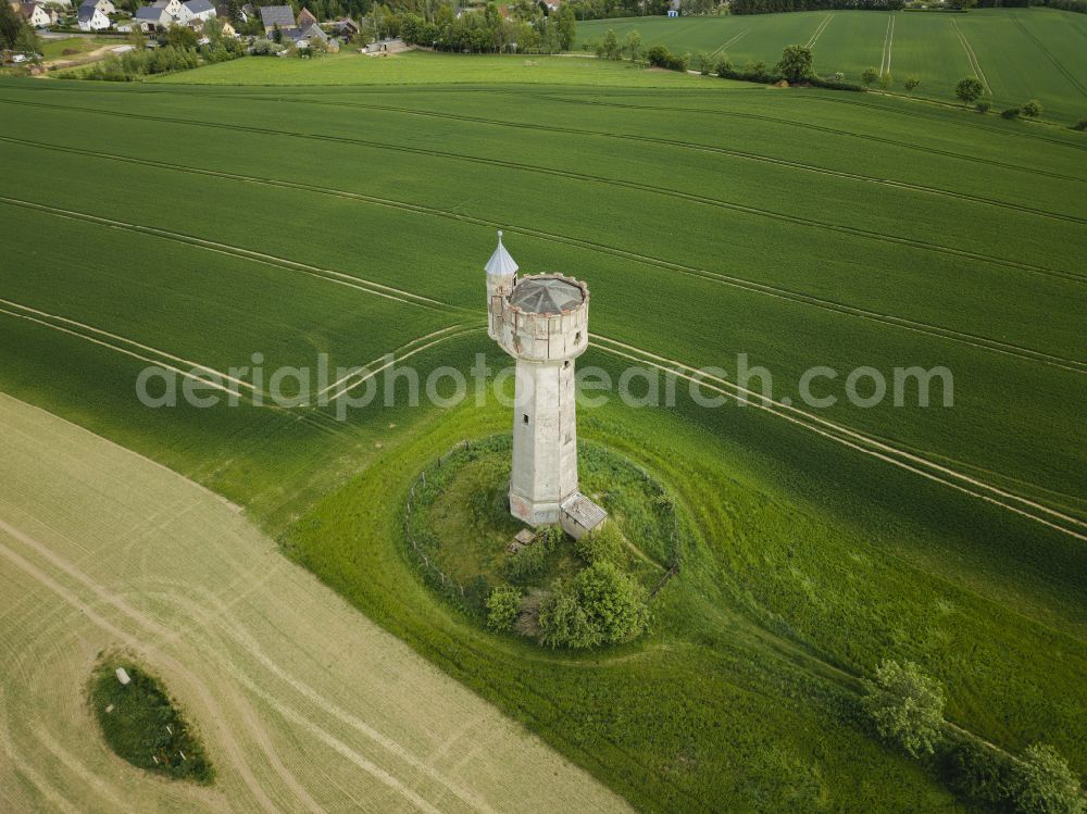 Oberschöna from the bird's eye view: Building of industrial monument water tower Braeunsdorf in Oberschoena in the state Saxony, Germany