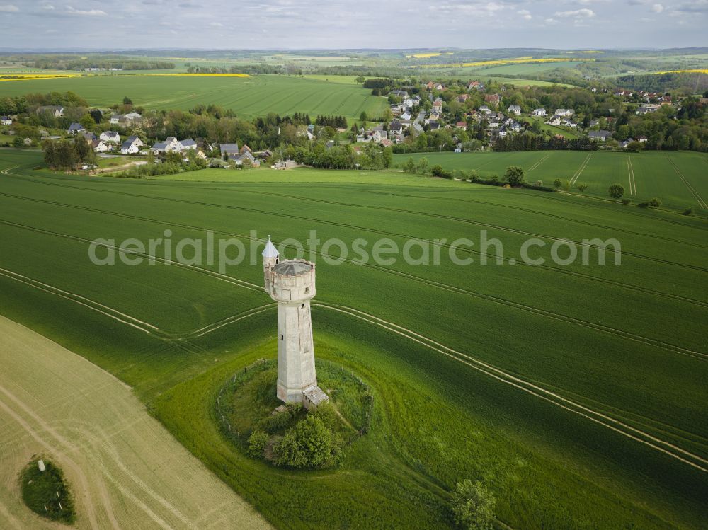 Aerial image Oberschöna - Building of industrial monument water tower Braeunsdorf in Oberschoena in the state Saxony, Germany