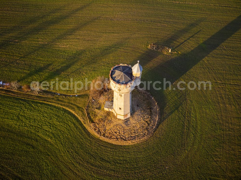 Aerial photograph Oberschöna - Building of industrial monument water tower Braeunsdorf in Oberschoena in the state Saxony, Germany