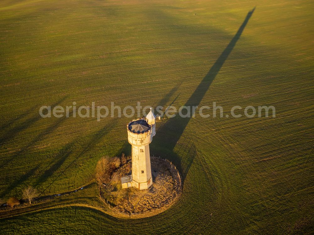 Oberschöna from above - Building of industrial monument water tower Braeunsdorf in Oberschoena in the state Saxony, Germany