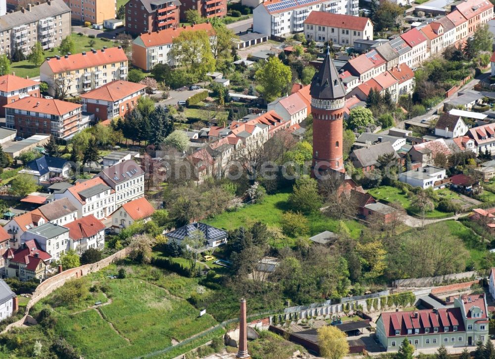 Aerial photograph Burg - Building of the industrial monument water tower with framework elements in Weinbergstrasse in Burg in the state Saxony-Anhalt