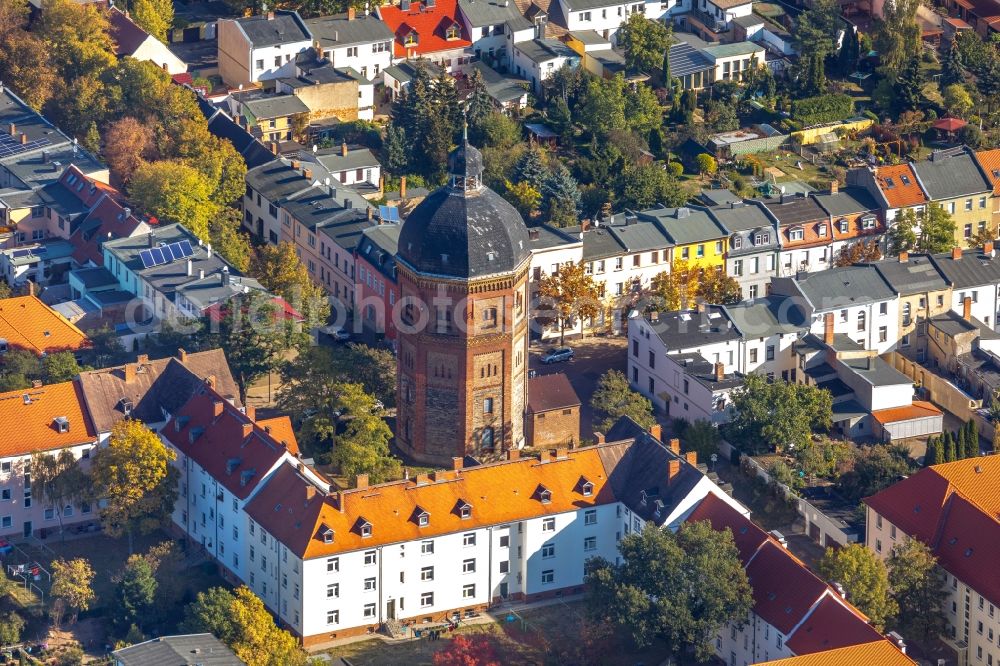 Bernburg (Saale) from the bird's eye view: Building of industrial monument water tower on Christianstrasse corner Wasserturmstrasse in Bernburg (Saale) in the state Saxony-Anhalt, Germany