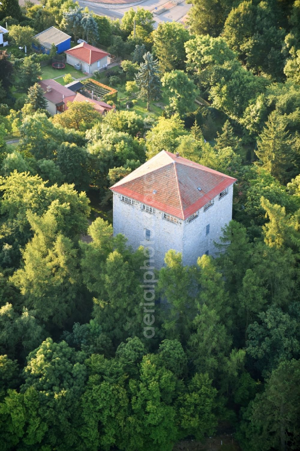 Aerial image Harzgerode - Building of industrial monument water tower on Ehrenberg in Harzgerode in the state Saxony-Anhalt, Germany