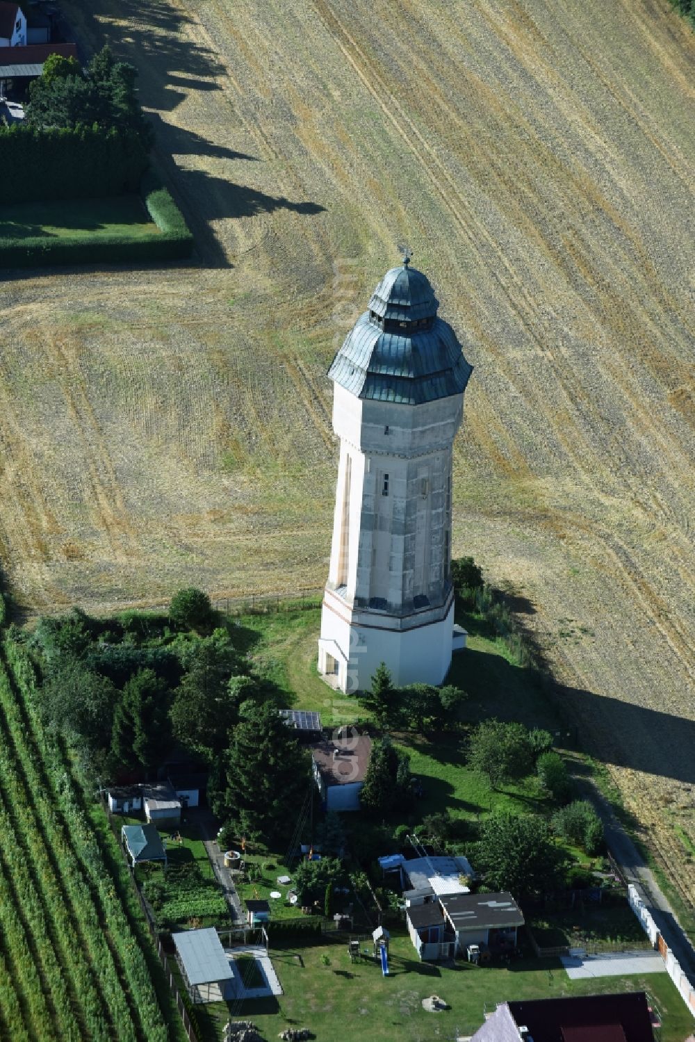 Engelsdorf from the bird's eye view: Building of industrial monument water tower in Engelsdorf in the state Saxony