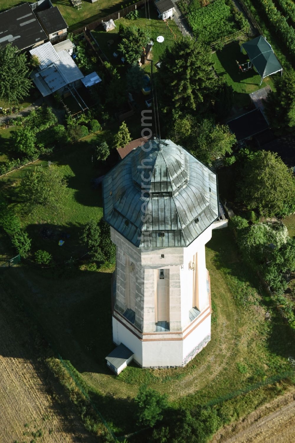 Engelsdorf from above - Building of industrial monument water tower in Engelsdorf in the state Saxony