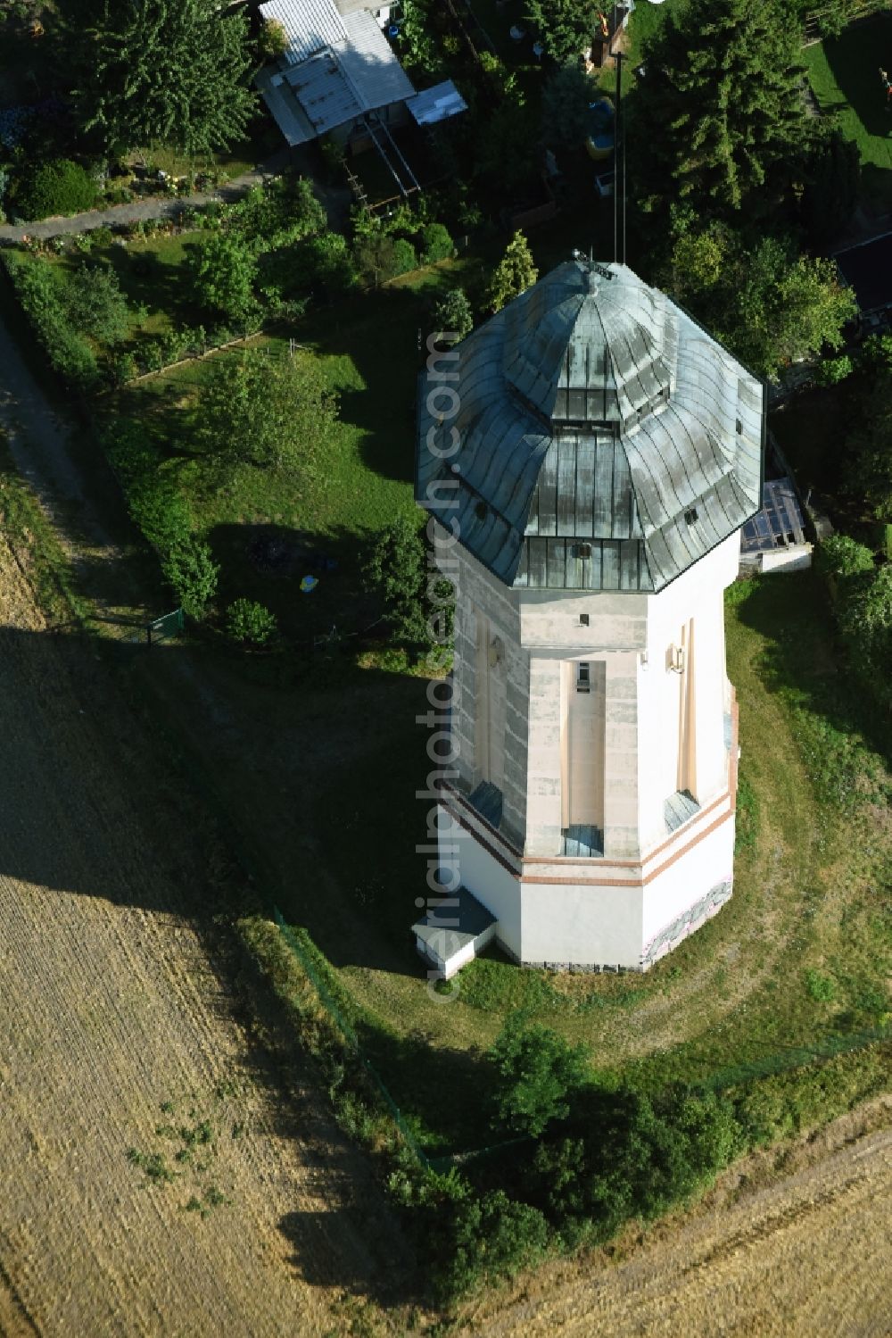 Engelsdorf from the bird's eye view: Building of industrial monument water tower in Engelsdorf in the state Saxony