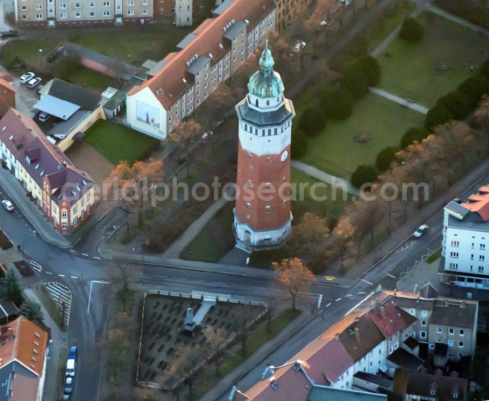 Aerial photograph Finsterwalde - Building of industrial monument water tower in Finsterwalde in the state Brandenburg