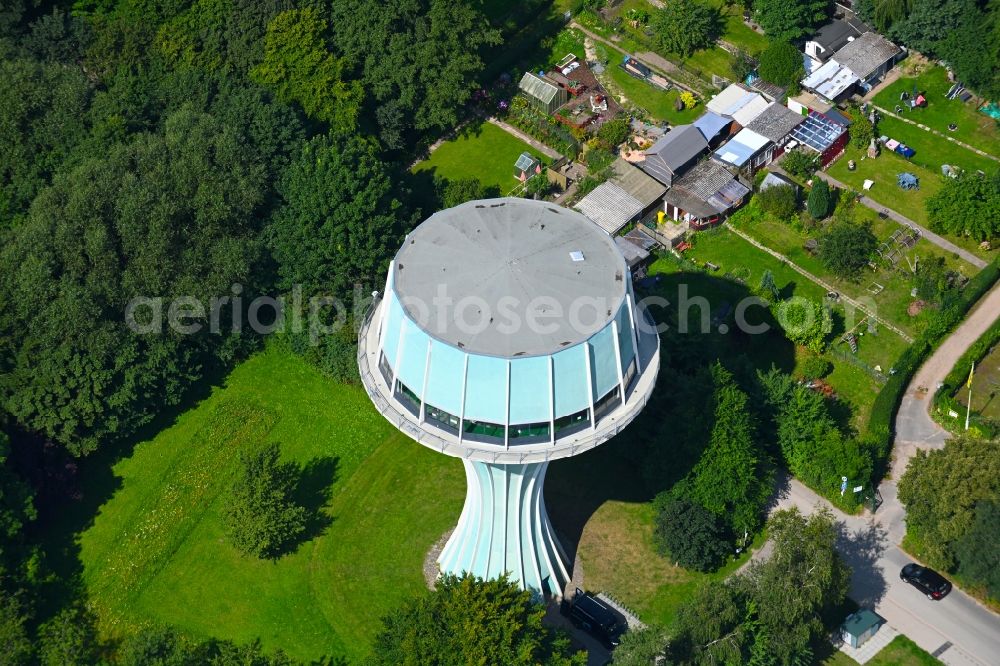 Aerial image Flensburg - Building of industrial monument water tower Am Volkspark in the district Muerwik in Flensburg in the state Schleswig-Holstein, Germany