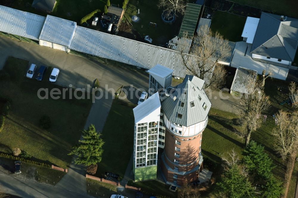 Aerial image Fürstenwalde/Spree - Building of industrial monument water tower in Fuerstenwalde/Spree in the state Brandenburg