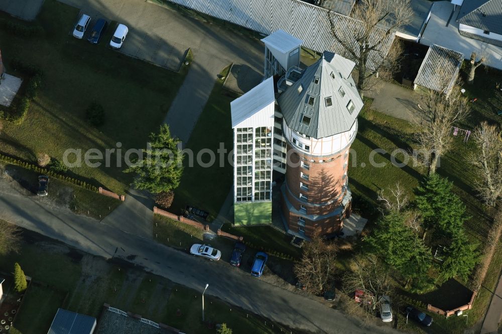 Aerial photograph Fürstenwalde/Spree - Building of industrial monument water tower in Fuerstenwalde/Spree in the state Brandenburg