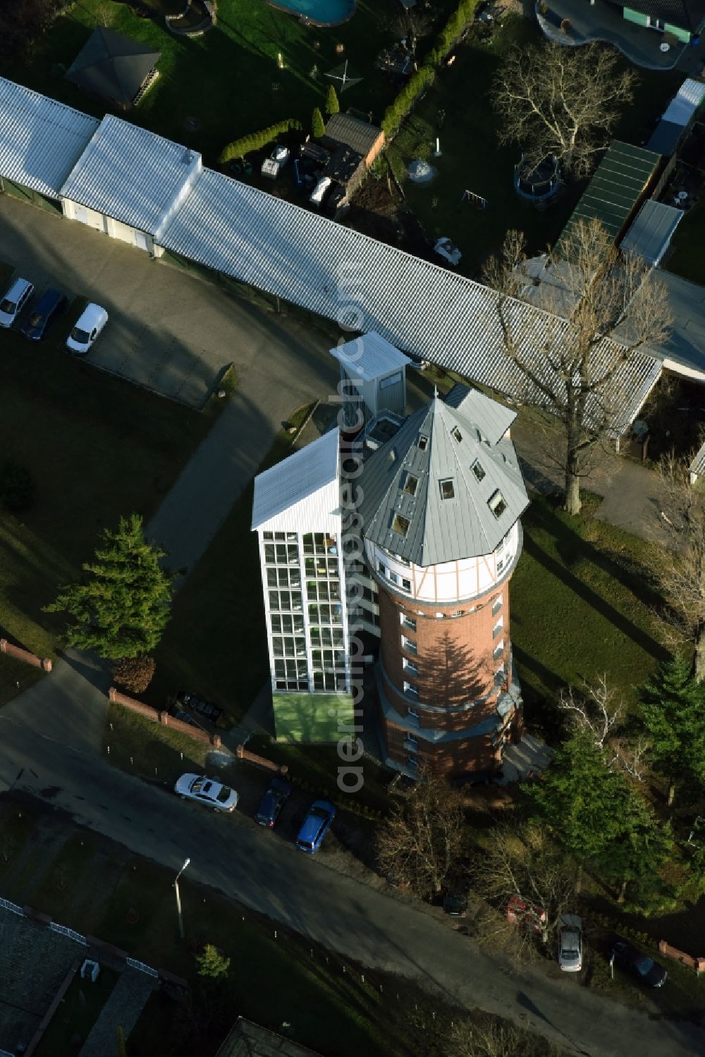 Fürstenwalde/Spree from above - Building of industrial monument water tower in Fuerstenwalde/Spree in the state Brandenburg