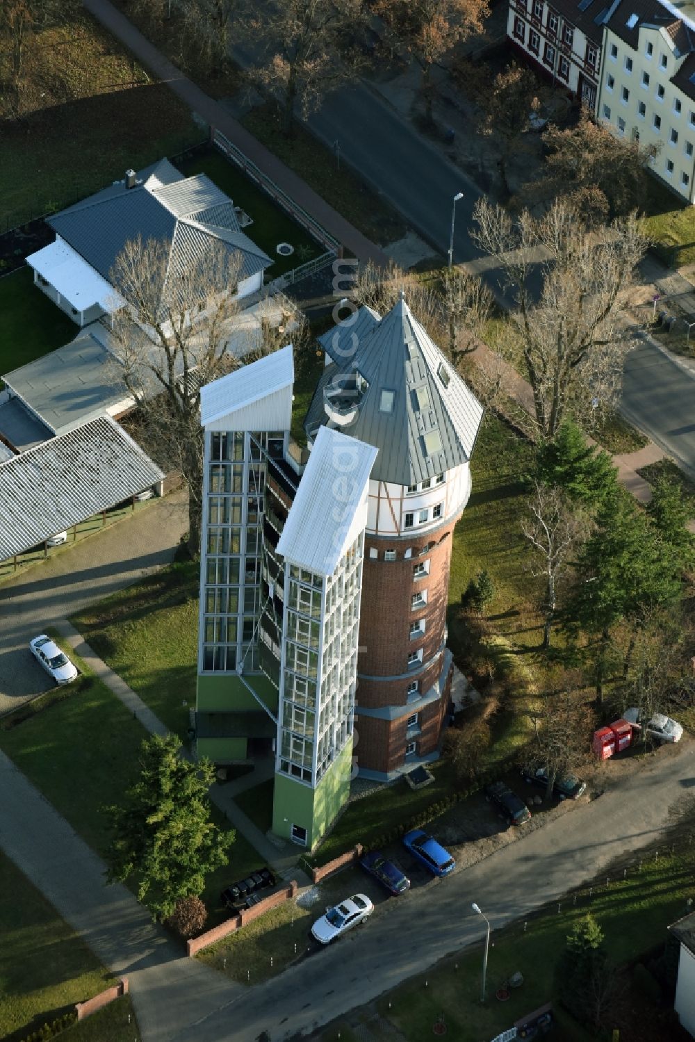 Fürstenwalde/Spree from above - Building of industrial monument water tower in Fuerstenwalde/Spree in the state Brandenburg