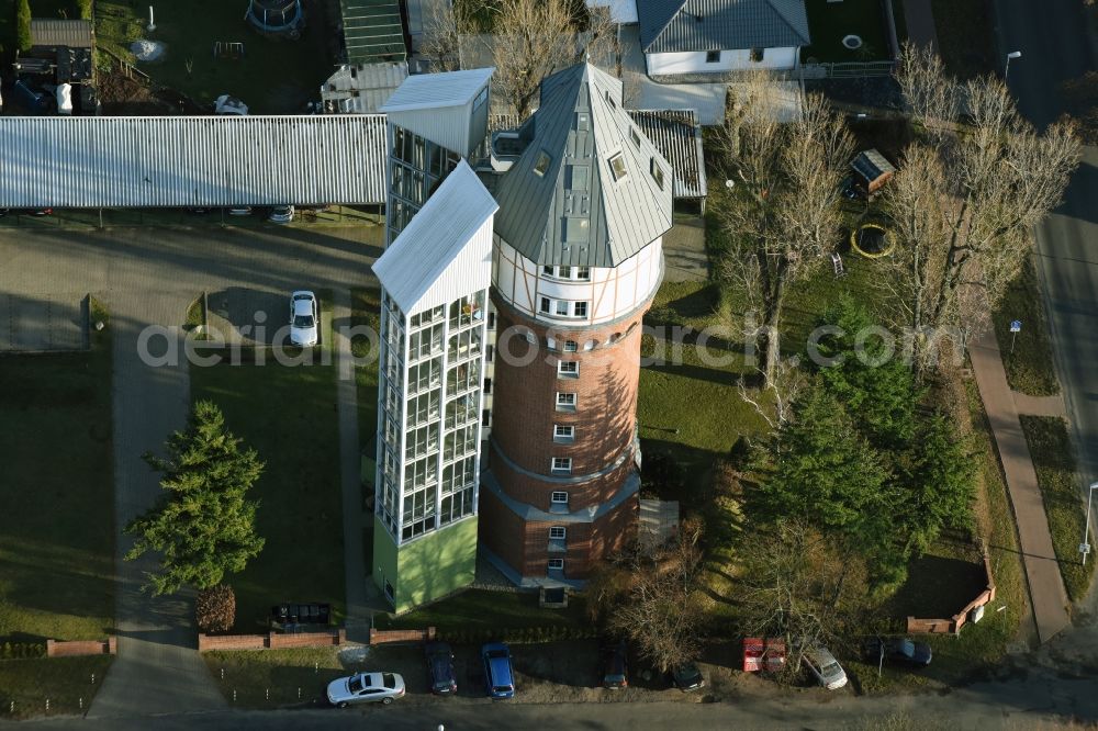 Aerial image Fürstenwalde/Spree - Building of industrial monument water tower in Fuerstenwalde/Spree in the state Brandenburg