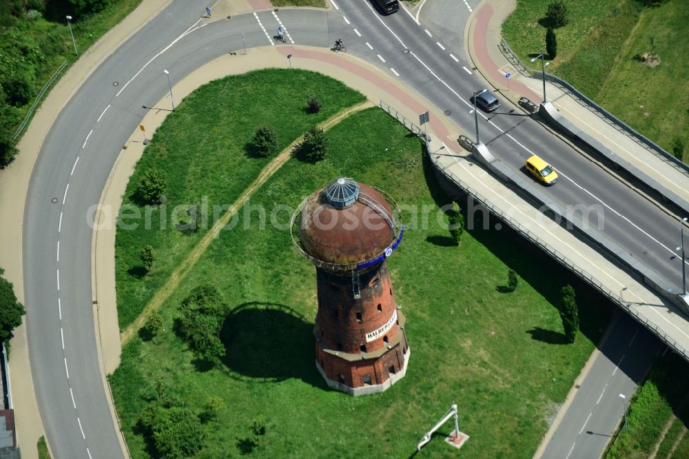 Aerial image Halberstadt - Building of industrial monument water tower in Halberstadt in the state Saxony-Anhalt