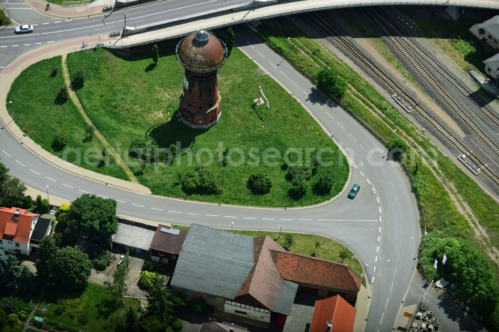 Aerial photograph Halberstadt - Building of industrial monument water tower in Halberstadt in the state Saxony-Anhalt