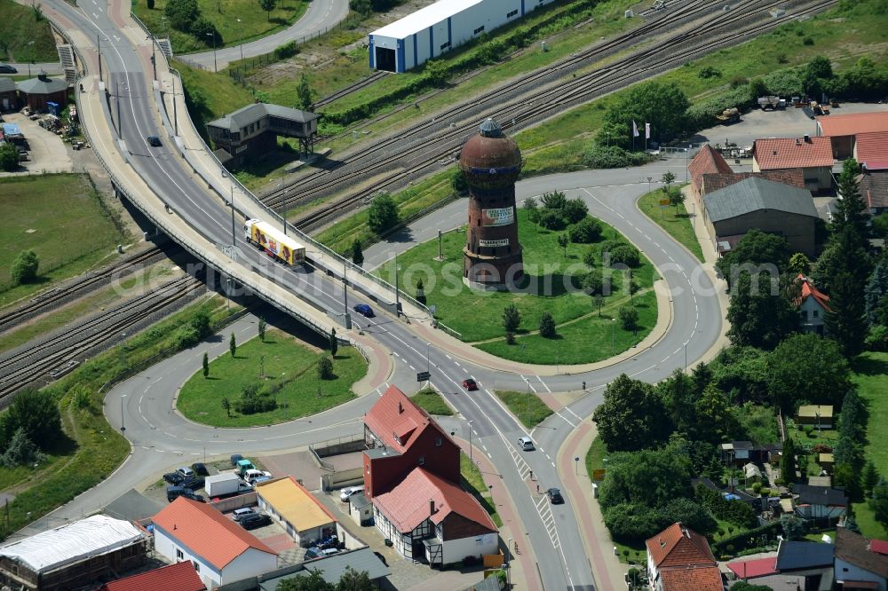 Halberstadt from above - Building of industrial monument water tower in Halberstadt in the state Saxony-Anhalt