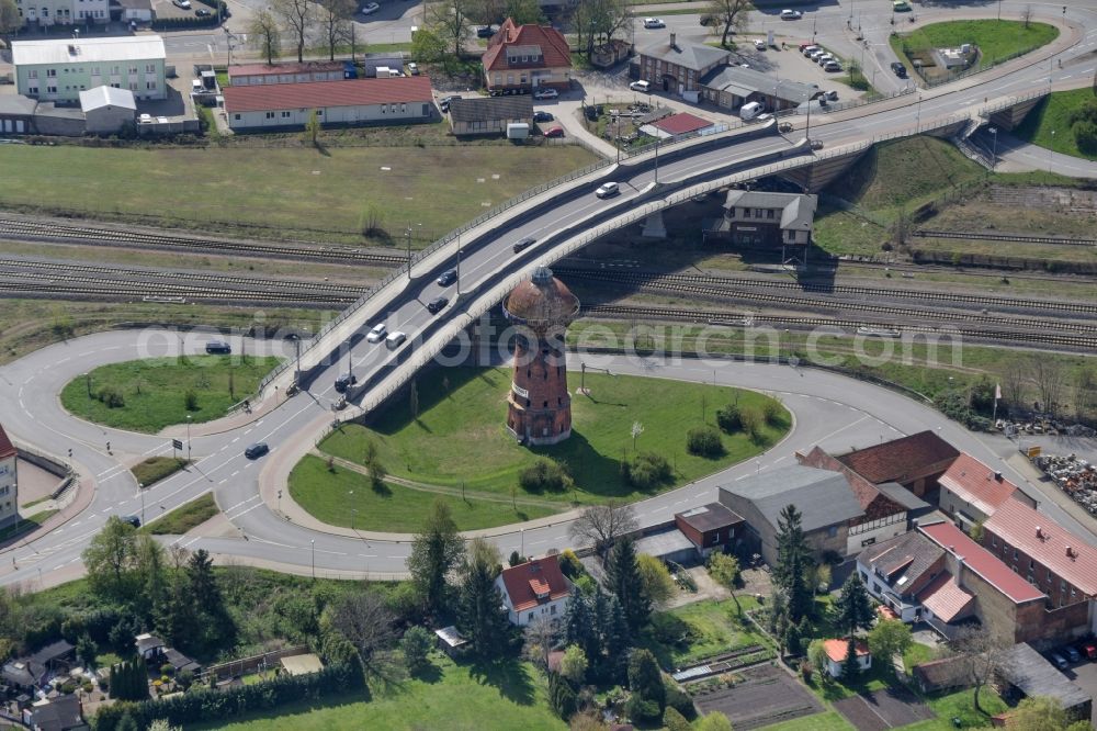 Halberstadt from the bird's eye view: Building of industrial monument water tower in Halberstadt in the state Saxony-Anhalt