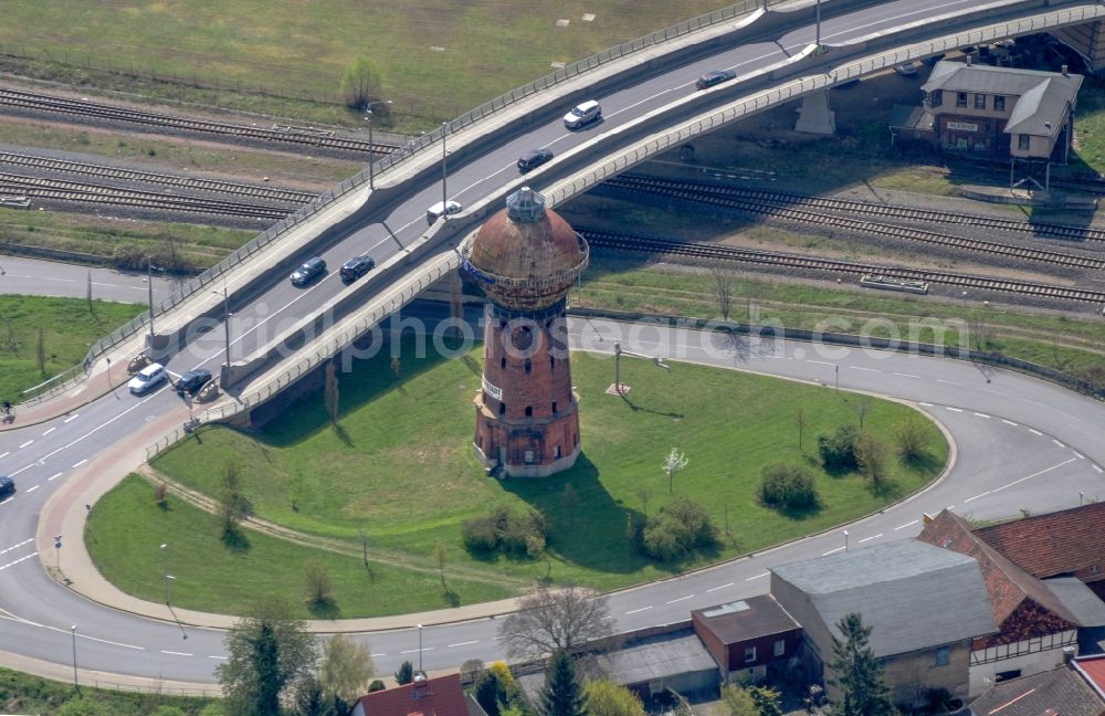 Aerial image Halberstadt - Building of industrial monument water tower in Halberstadt in the state Saxony-Anhalt