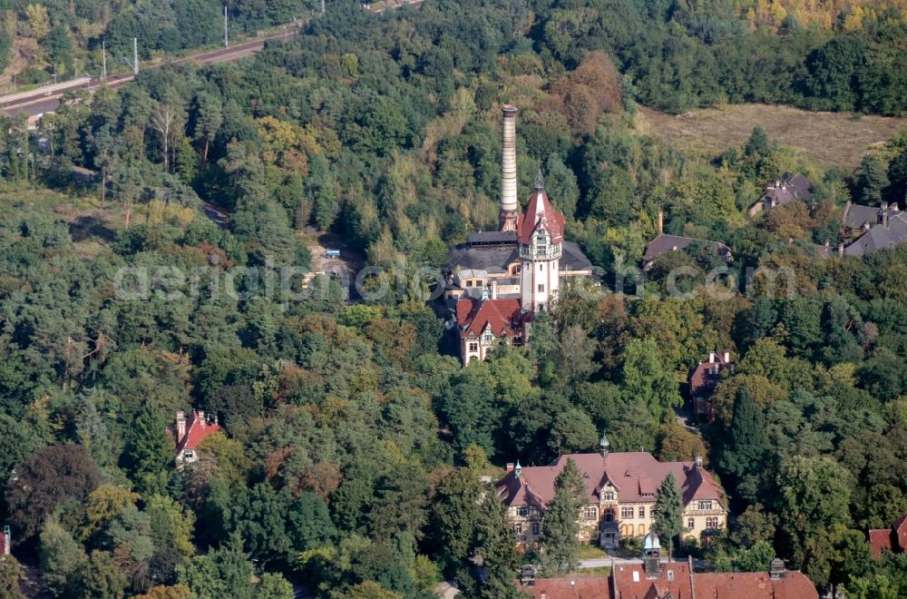 Beelitz from above - Building of industrial monument water tower in Beelitz in the state Brandenburg