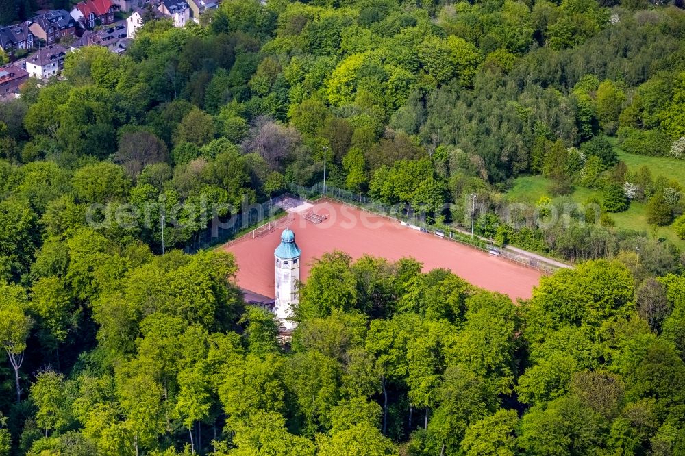 Aerial image Herne - Building of industrial monument water tower in Volkspark Sodingen in Herne at Ruhrgebiet in the state North Rhine-Westphalia, Germany