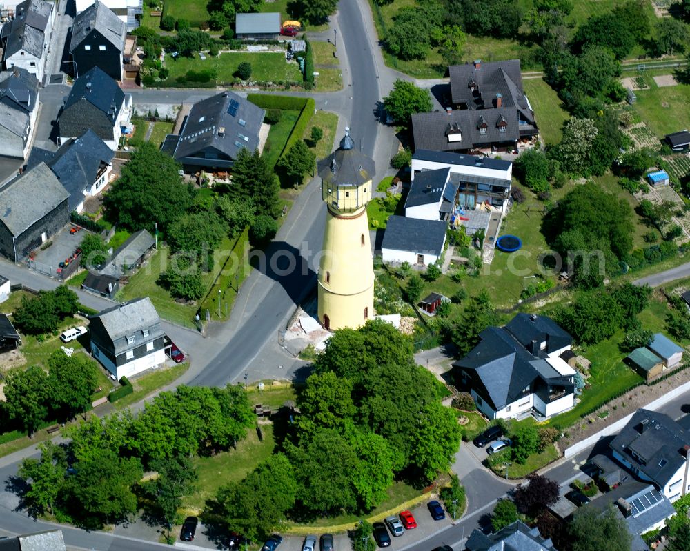 Kirchberg (Hunsrück) from the bird's eye view: Building of industrial monument water tower in Kirchberg (Hunsrueck) in the state Rhineland-Palatinate, Germany