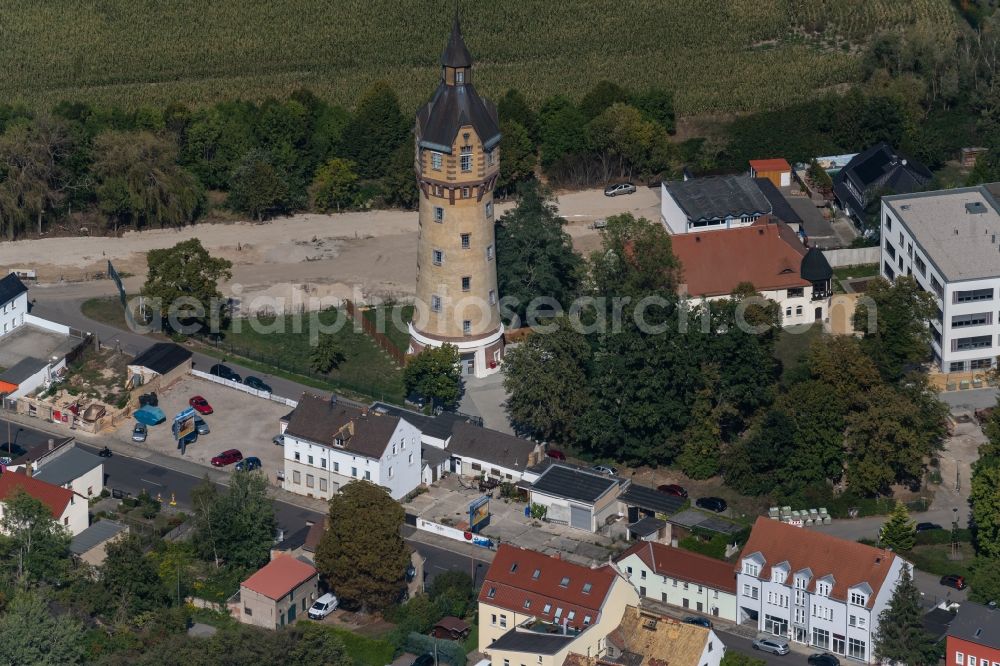 Leipzig from above - Building of industrial monument water tower in the district Liebertwolkwitz in Leipzig in the state Saxony, Germany