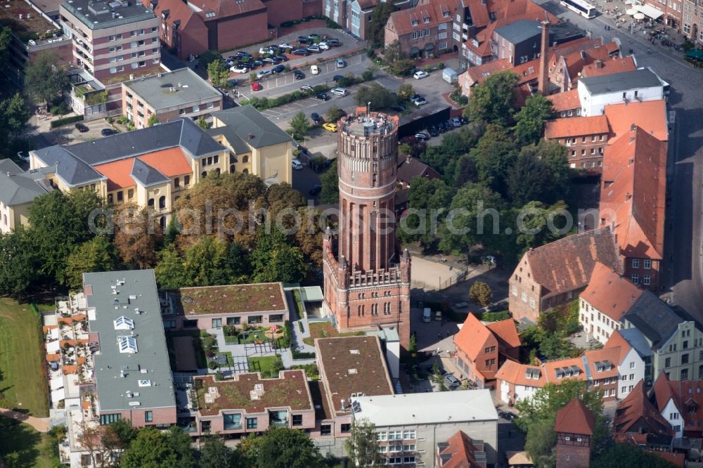 Lüneburg from above - Building of industrial monument water tower in Lueneburg in the state Lower Saxony, Germany