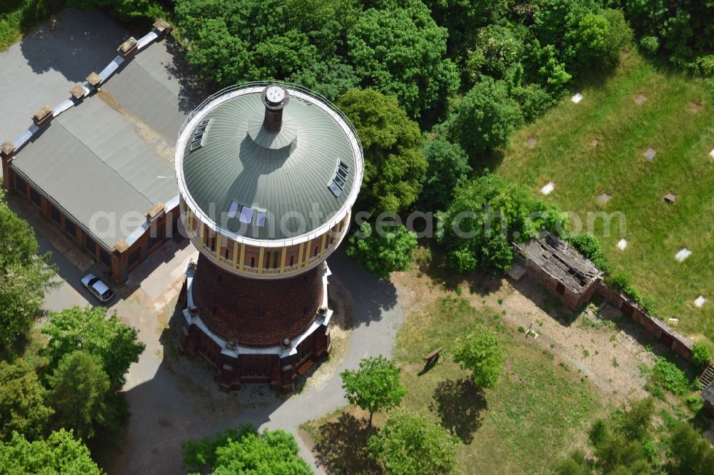 Magdeburg from the bird's eye view: Building of industrial monument water tower in Magdeburg in the state Saxony-Anhalt