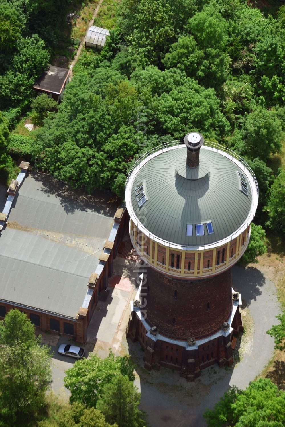 Aerial image Magdeburg - Building of industrial monument water tower in Magdeburg in the state Saxony-Anhalt