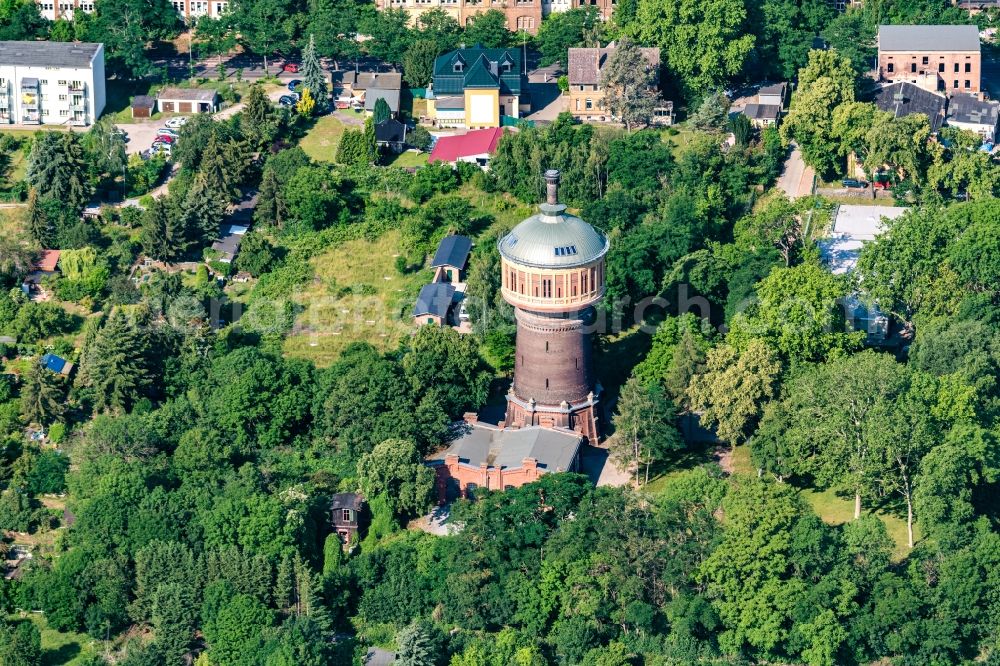 Aerial photograph Magdeburg - Building of industrial monument water tower Salbke in Magdeburg in the state Saxony-Anhalt, Germany