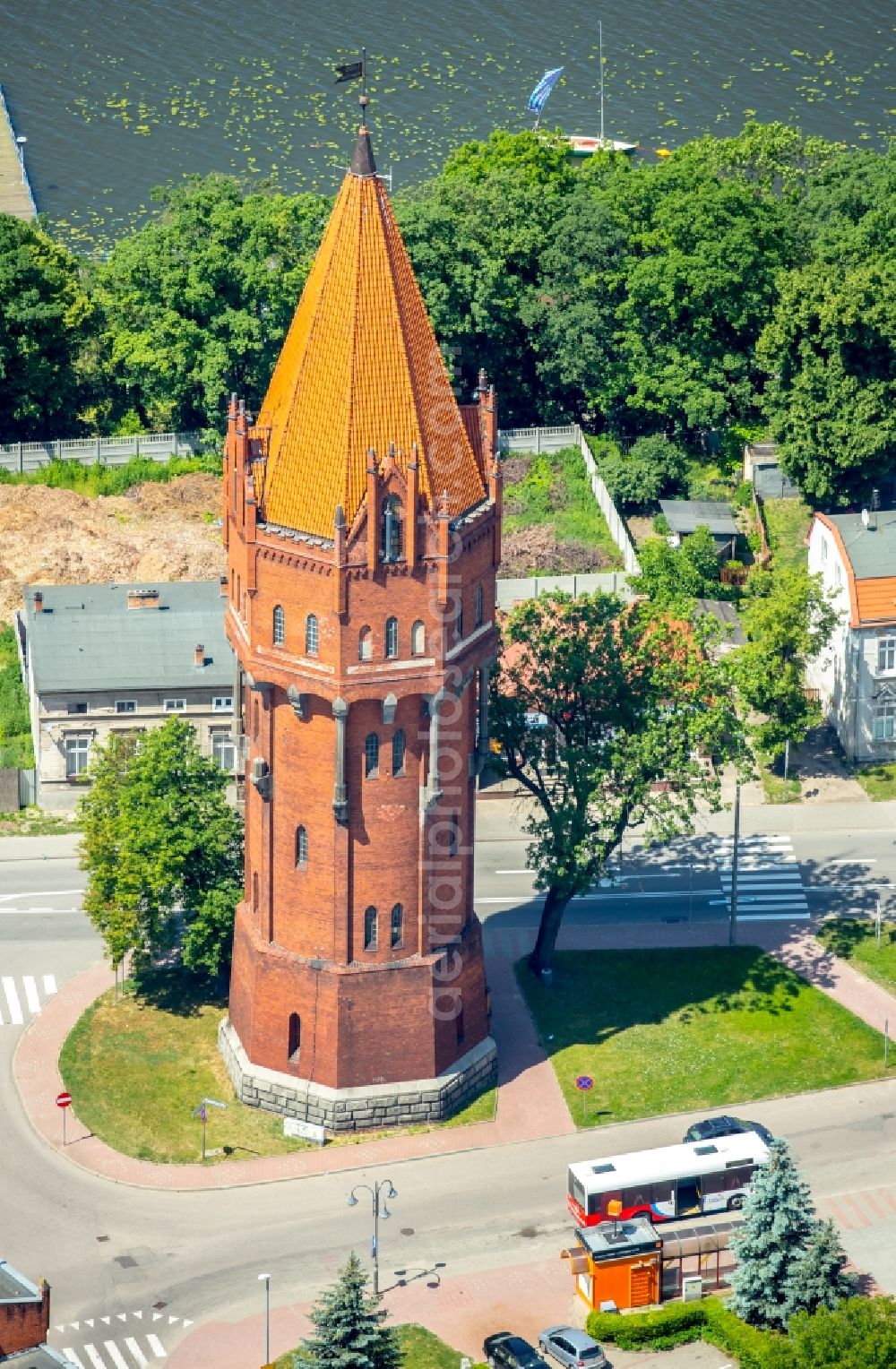 Aerial photograph Malbork Marienburg - Building of industrial monument water tower in Malbork Marienburg in Pomorskie, Poland