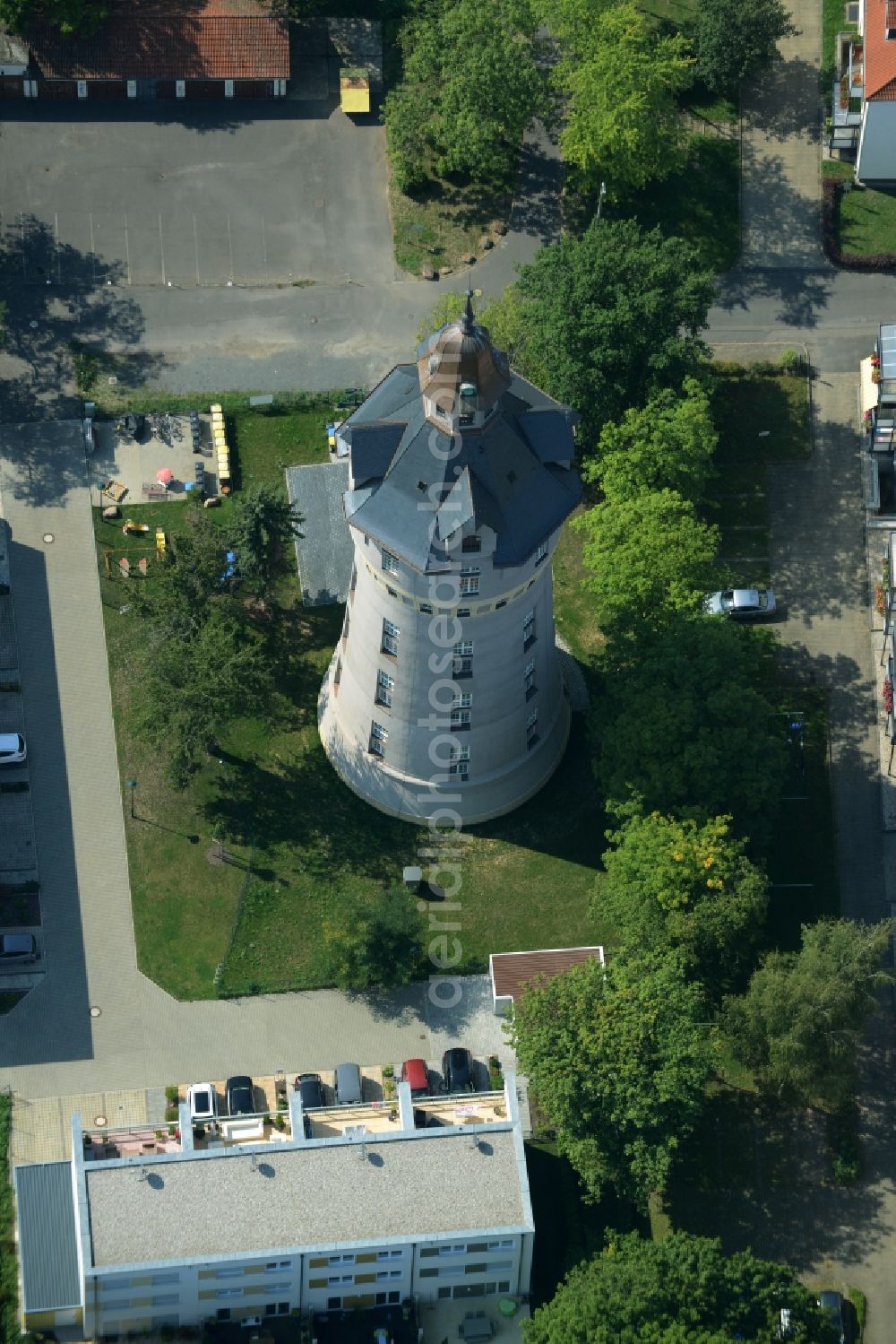 Markkleeberg from the bird's eye view: Building of industrial monument water tower in Markkleeberg in the state Saxony