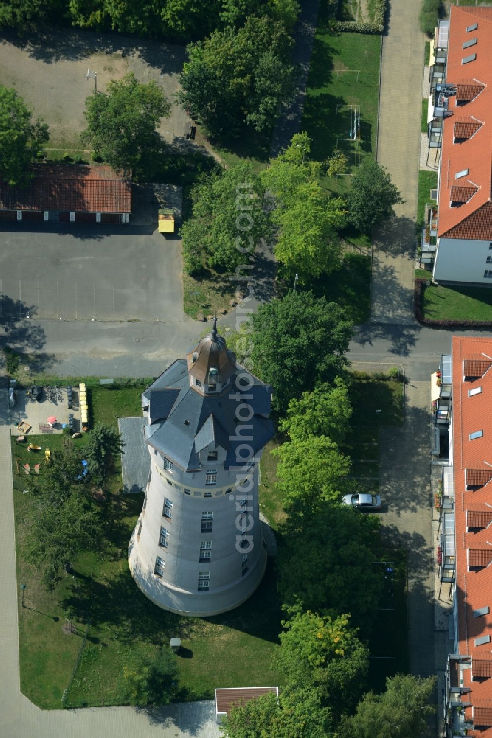 Aerial image Markkleeberg - Building of industrial monument water tower in Markkleeberg in the state Saxony