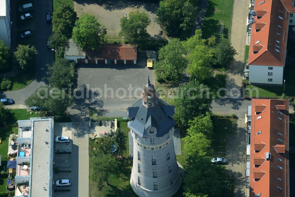 Markkleeberg from above - Building of industrial monument water tower in Markkleeberg in the state Saxony