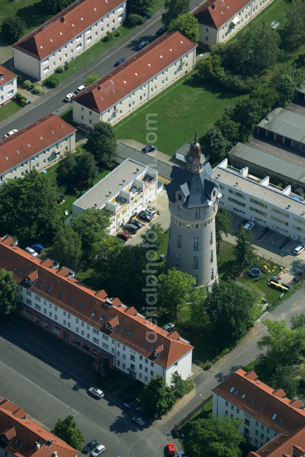 Aerial image Markkleeberg - Building of industrial monument water tower in Markkleeberg in the state Saxony