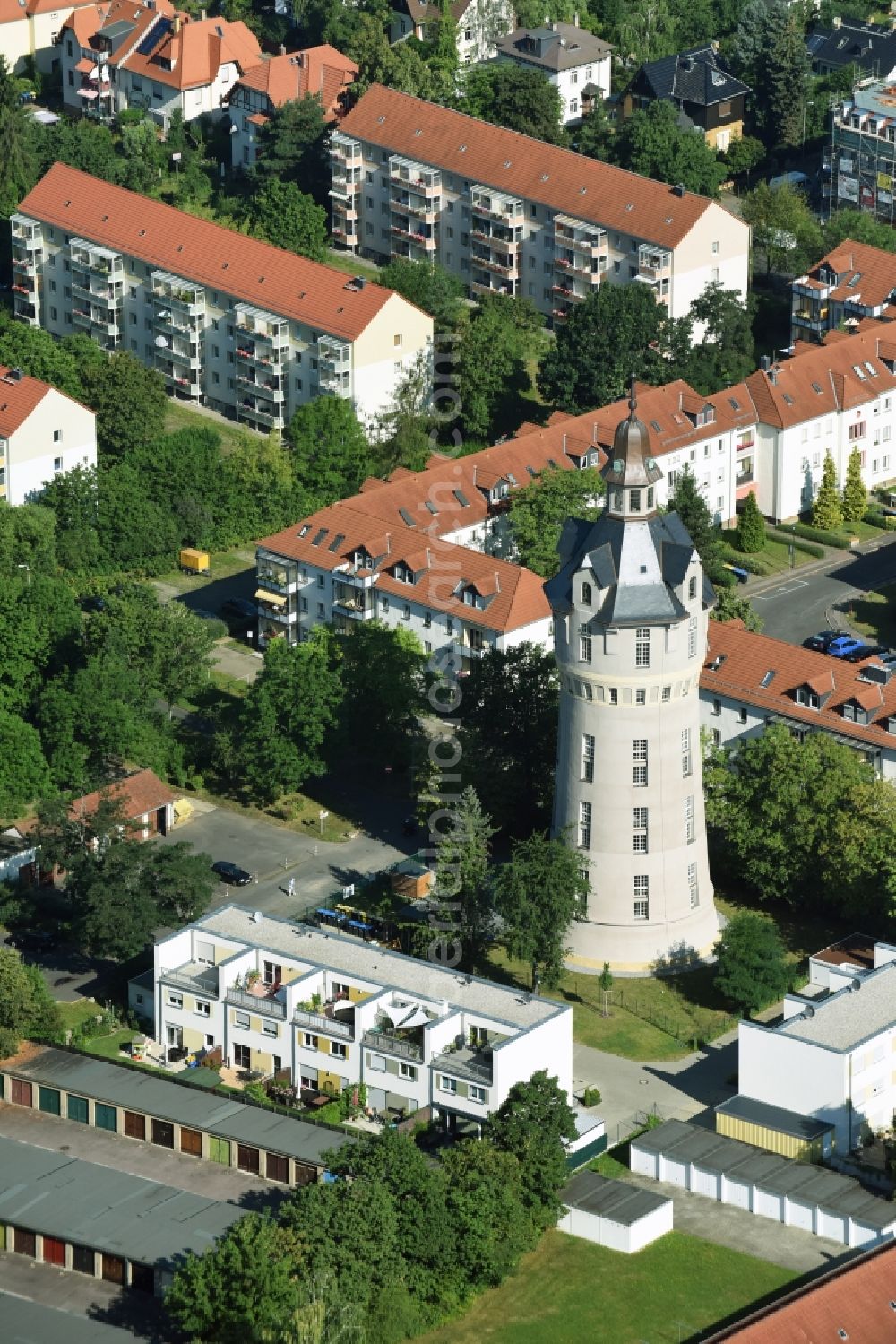 Aerial photograph Markkleeberg - Building of industrial monument water tower in Markkleeberg in the state Saxony