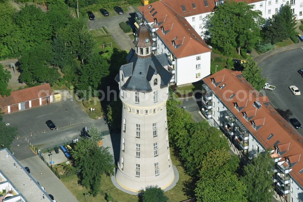 Markkleeberg from the bird's eye view: Building of industrial monument water tower in Markkleeberg in the state Saxony