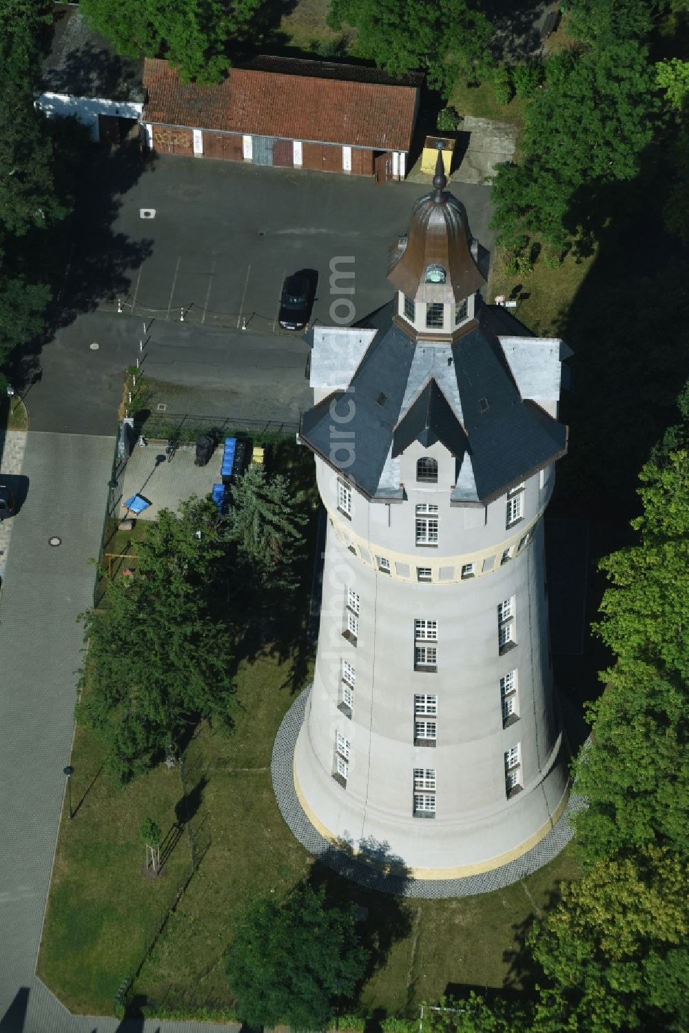 Aerial image Markkleeberg - Building of industrial monument water tower in Markkleeberg in the state Saxony