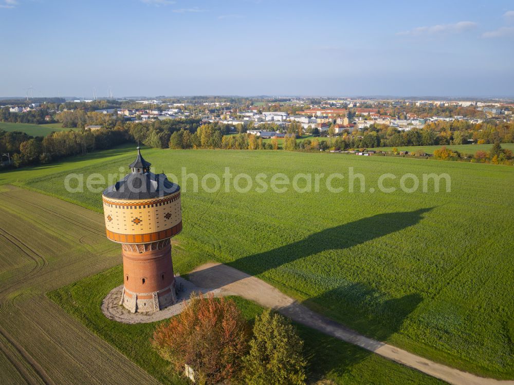 Mittweida from the bird's eye view: Building of industrial monument water tower on street Wasserwerksweg in Mittweida in the state Saxony, Germany