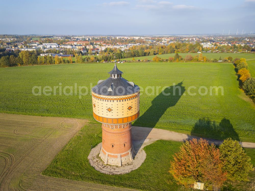 Aerial image Mittweida - Building of industrial monument water tower on street Wasserwerksweg in Mittweida in the state Saxony, Germany